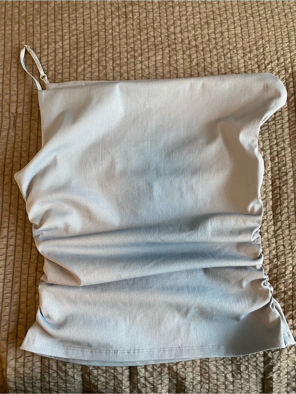Zara Light Blue Gray One-Shoulder Ruched Blouse
